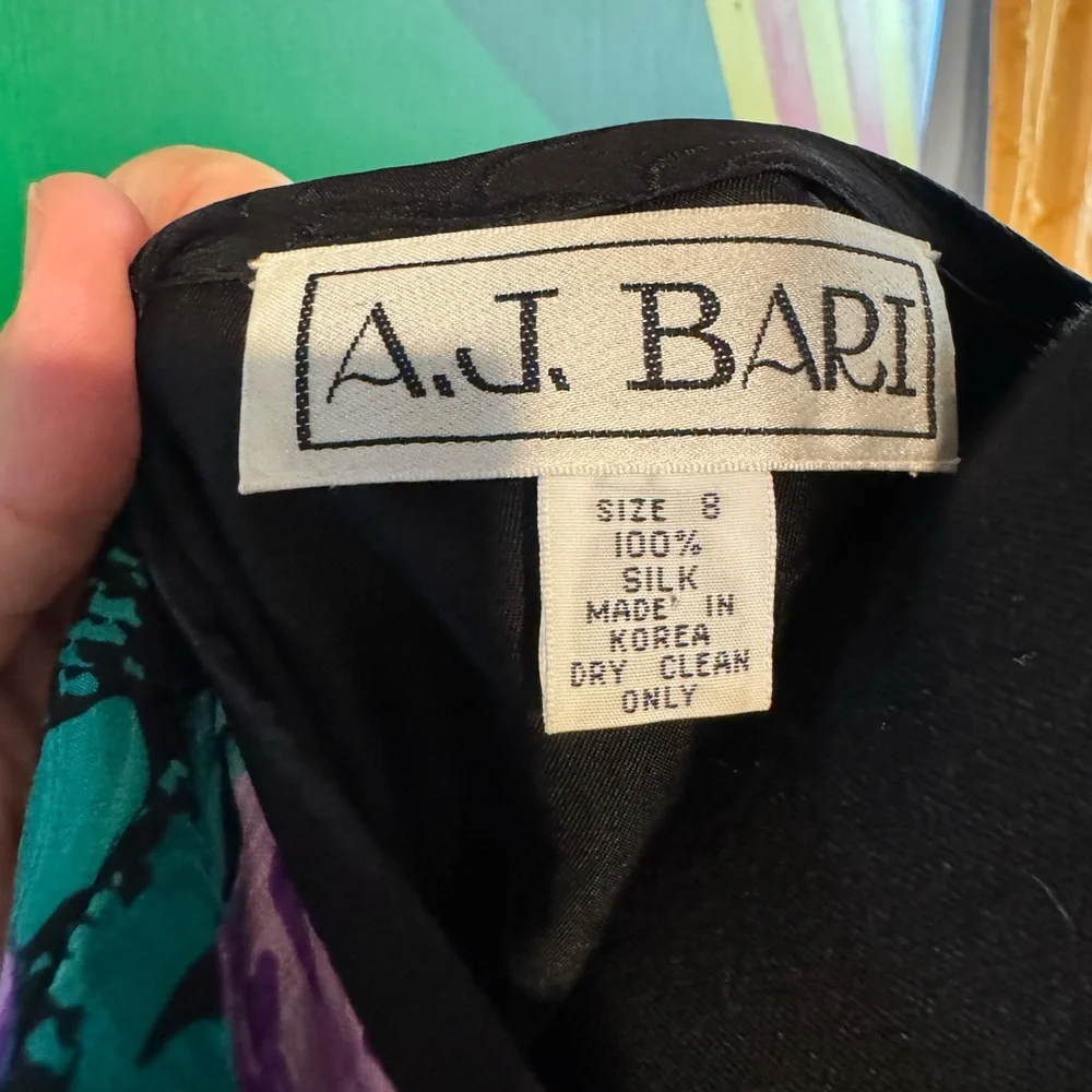 Vintage 80s AJ Bari 100% Silk Floral Peplum Blazer - Picture 4 of 4